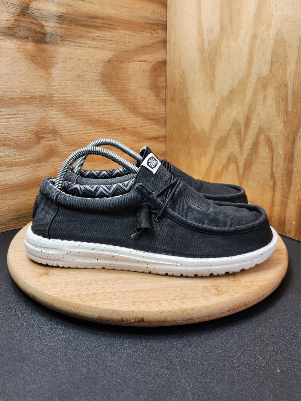 Hey Dude Wally Stretch Canvas Mens Faded Black Shoes Size 8